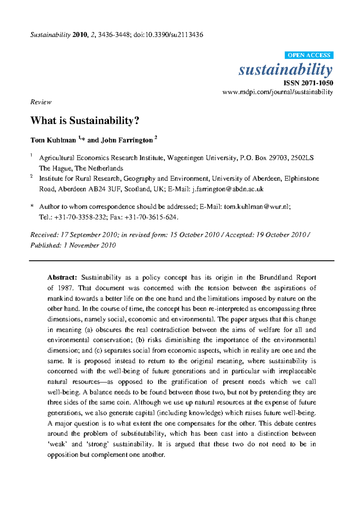 What Is Sustainability Sustainability 2010 2 3436 3448 Doi 10 Su What Is Sustainability Sustainability 2010 2 3436 3448 Doi 10 Su