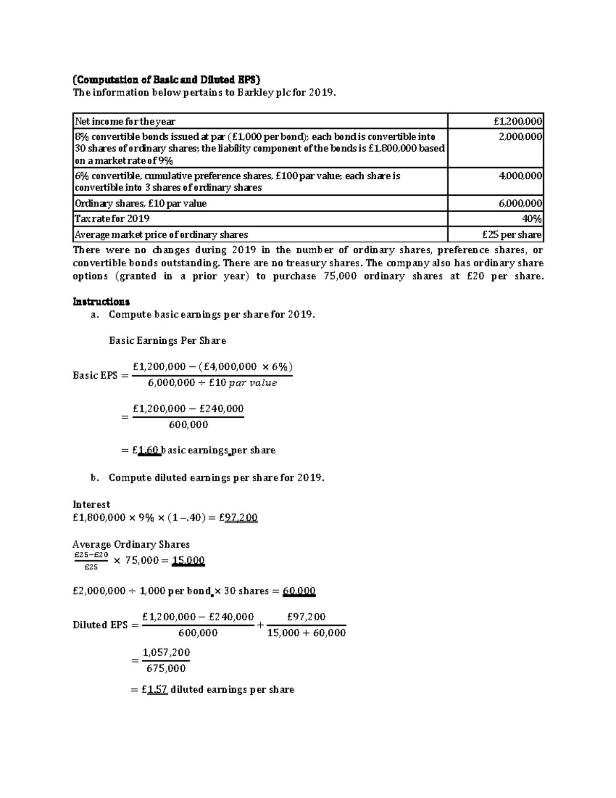 Basic Diluted EPS acct of Basic and Diluted EPS) The