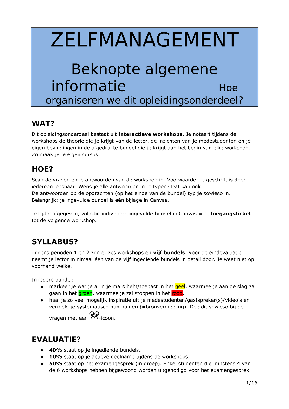 P1 Bundel 1 POSitief COMmuniceren EPM101 - ZELFMANAGEMENT Beknopte ...