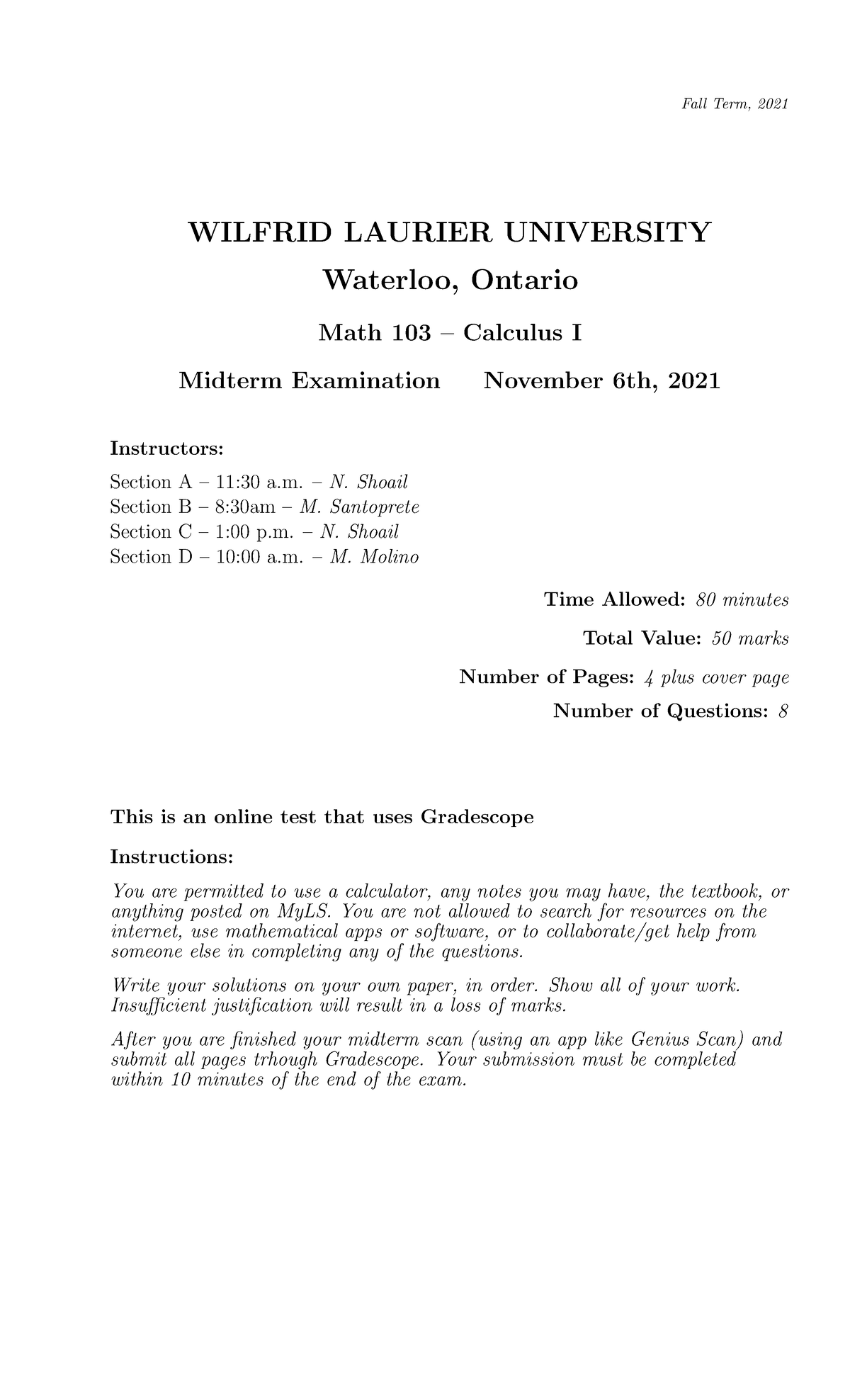 MA103 midterm F2021solutions Fall Term, 2021 WILFRID LAURIER