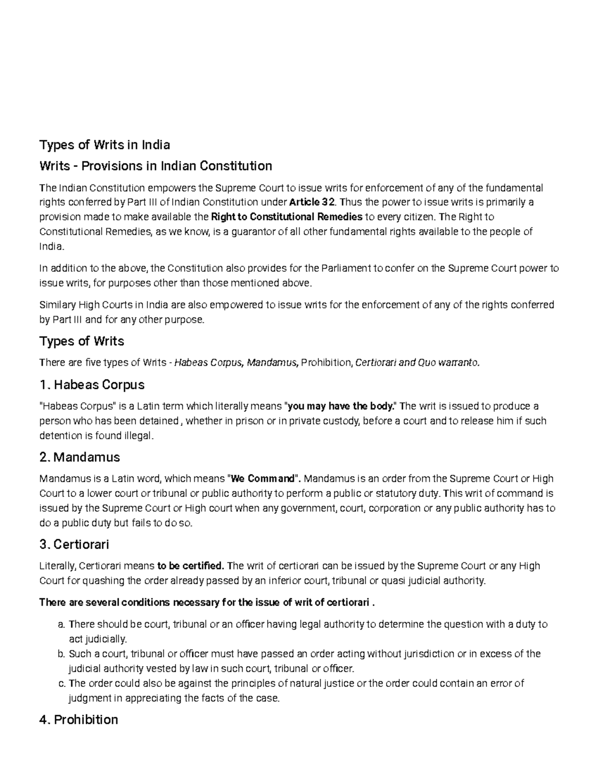 important writs of india