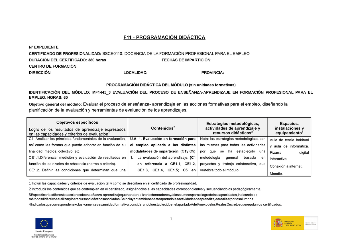 F11 Docencia - Apuntes 1 2 34 - F11 - PROGRAMACIÓN DIDÁCTICA Nº ...