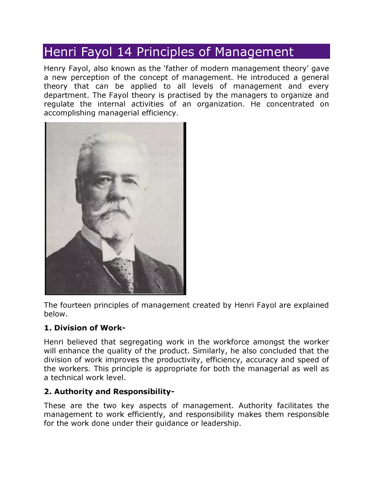 Henri Fayol 14 Principles of Management - Henri Fayol 14 ...