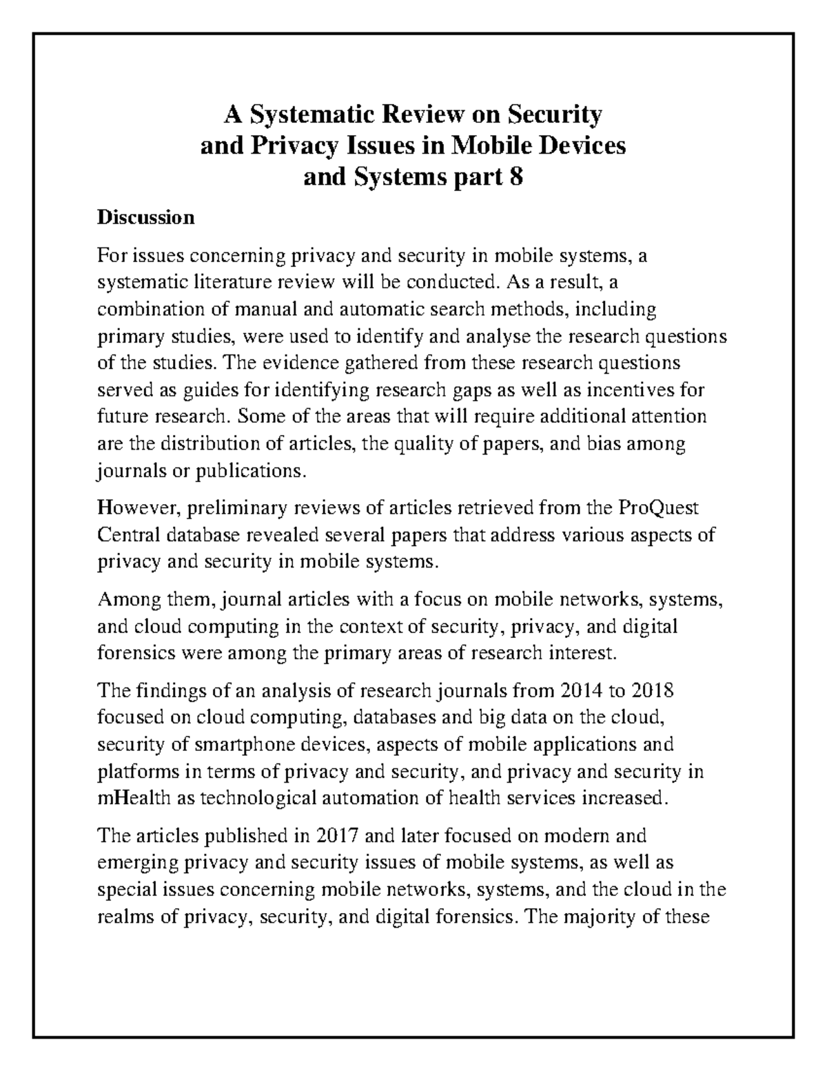 Privacy Issues in Mobile Devices part 8 - A Systematic Review on ...