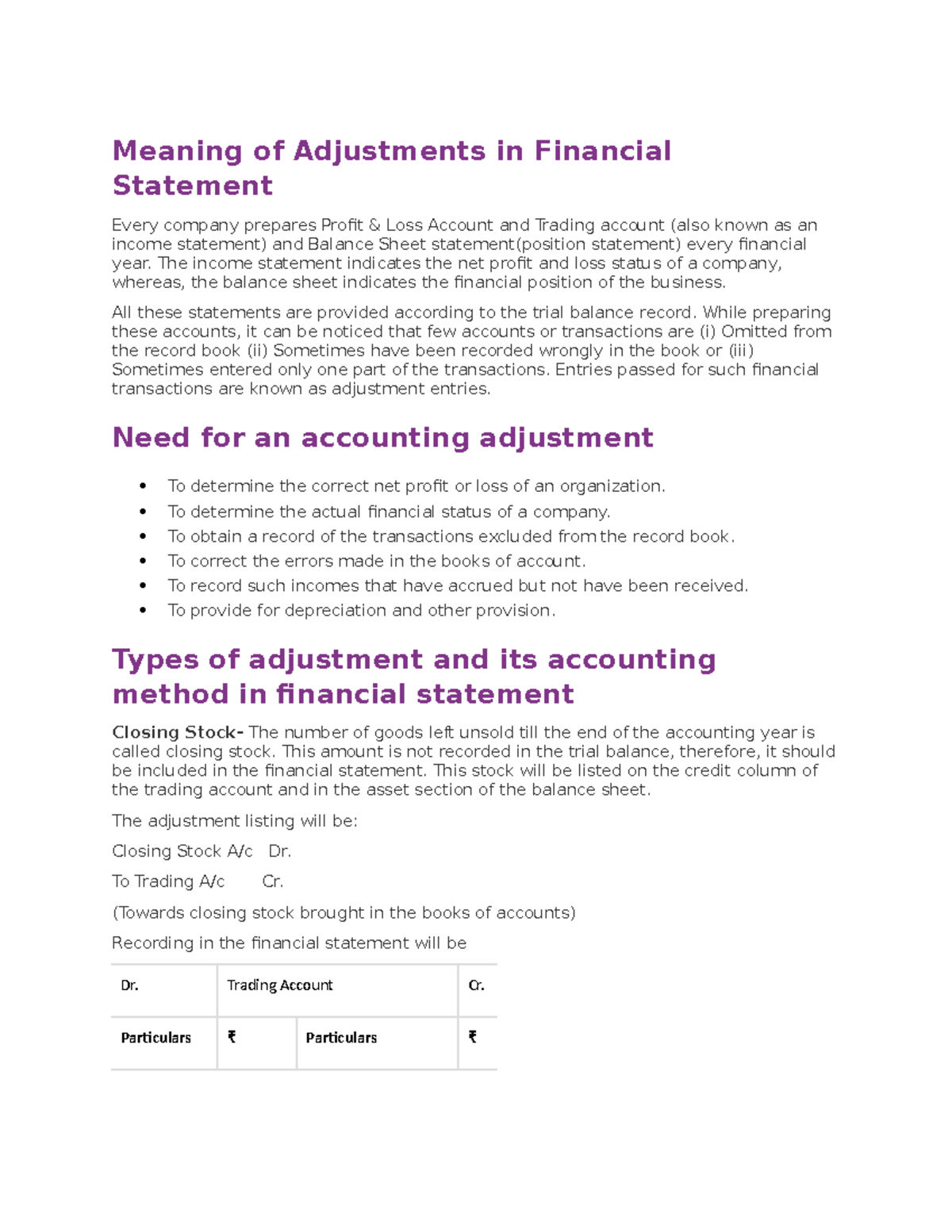 Financial adjustment Others Meaning of Adjustments in Financial