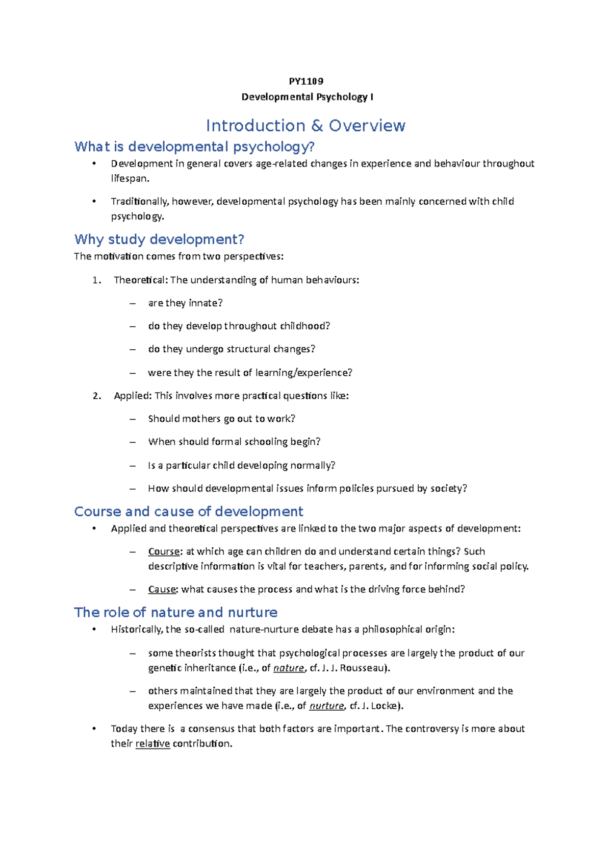 Lecture 1 - Introduction and overview - PY Developmental Psychology I ...