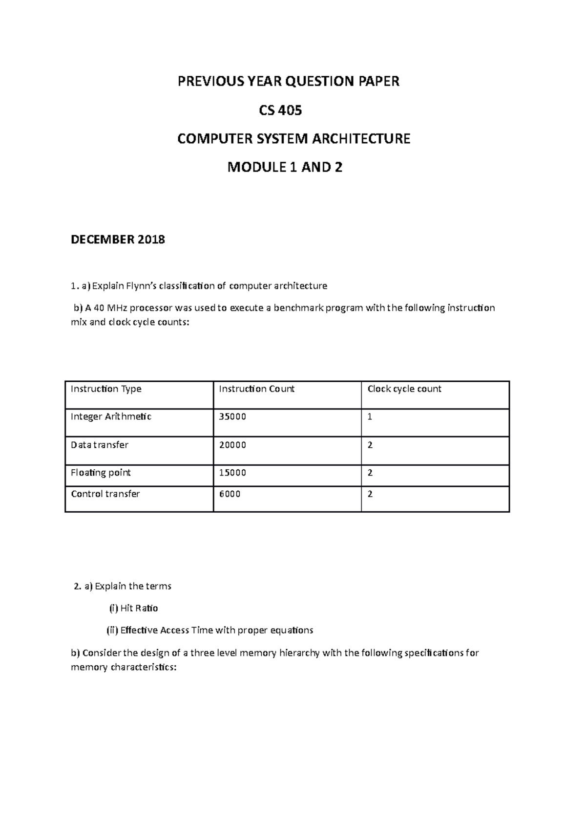 QP CSA M1 M2 - COMPUTER SYSTEM ARCHITECTURE PREVIOUS YEAR QUESTION ...