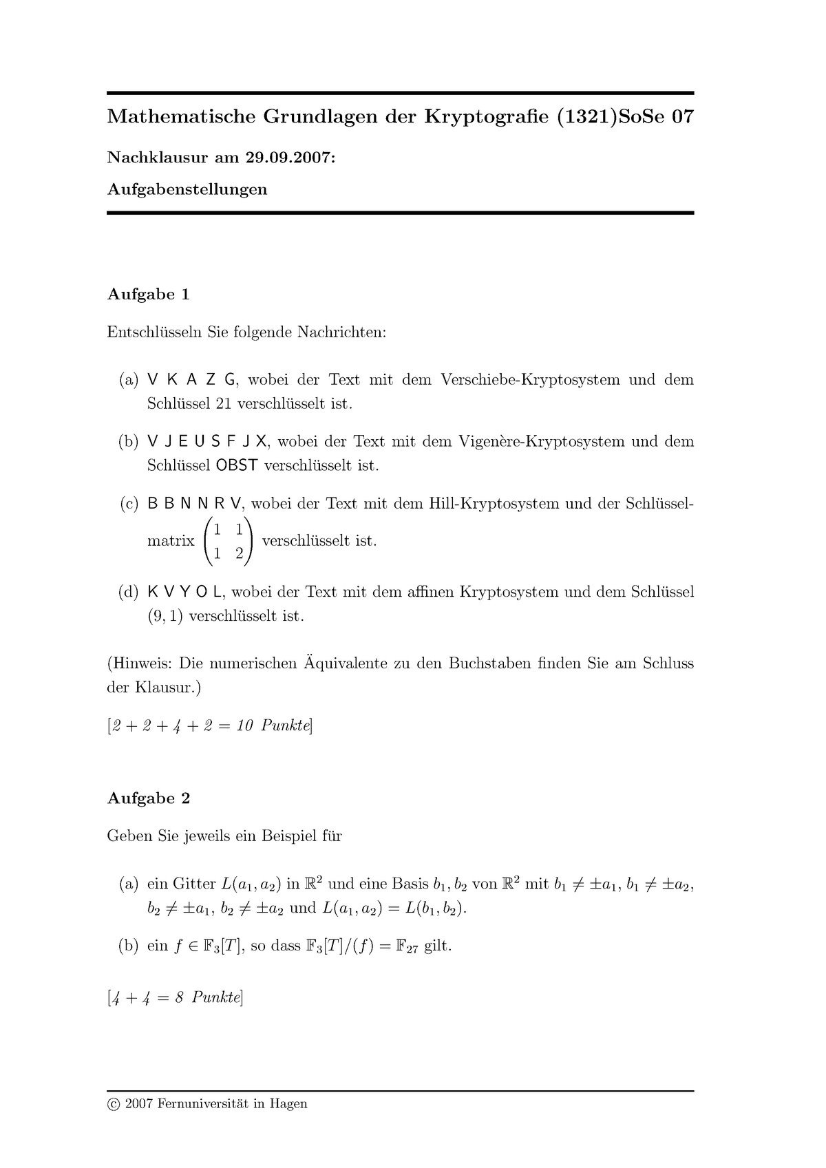 Mathematische Grundlagen Der Kryptografie: Klausur Vom 29.09.2007 ...