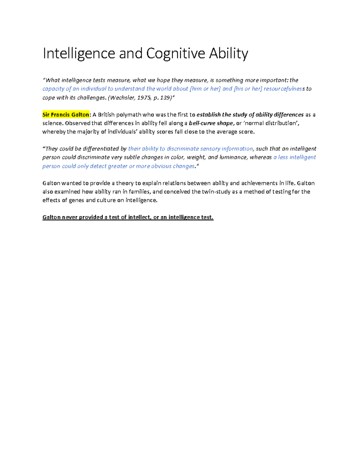 Week 12 Notes Intelligence And Cognitive Ability - Intelligence And ...