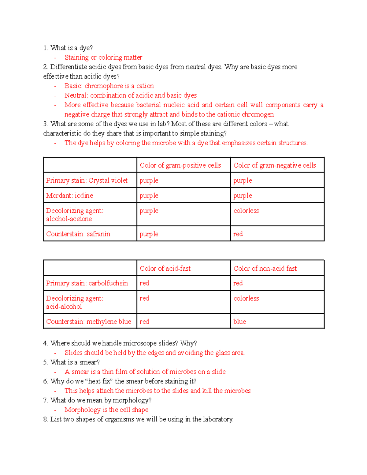 Microbio LAB 3-4 Review Questions - What is a dye? Staining or coloring ...