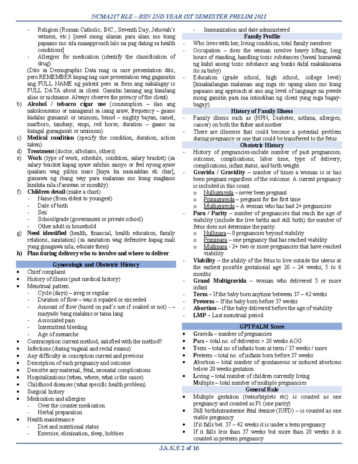 Family Profile - NCMA217 RLE – BSN 2ND YEAR 1ST SEMESTER PRELIM 2021 J ...