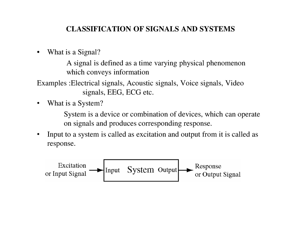 SS Notes - SS Unit 2 - CLASSIFICATION OF SIGNALS AND SYSTEMS What Is A ...