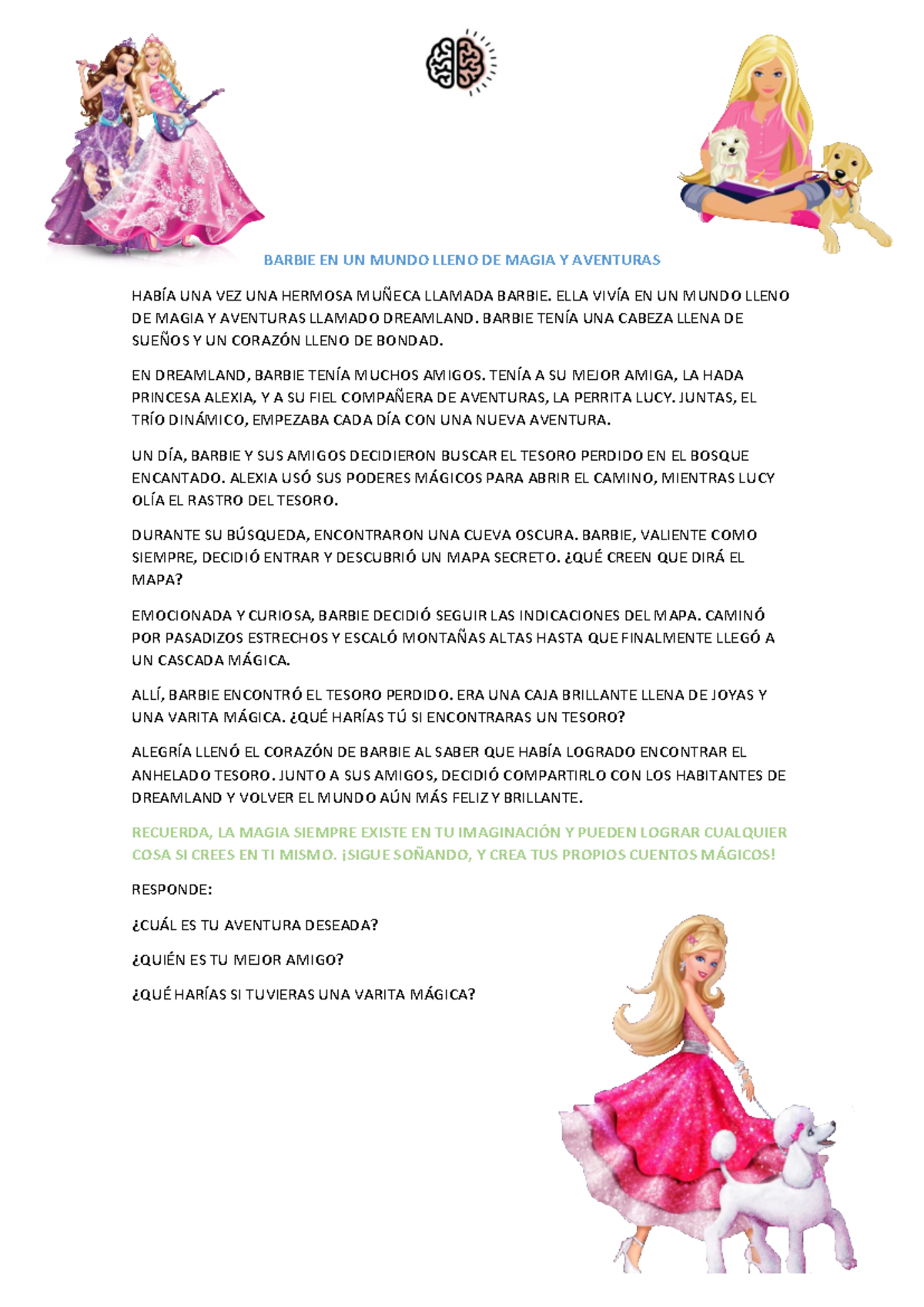 Cuentos Cortos EN Mayúscula - BARBIE EN UN MUNDO LLENO DE MAGIA Y ...