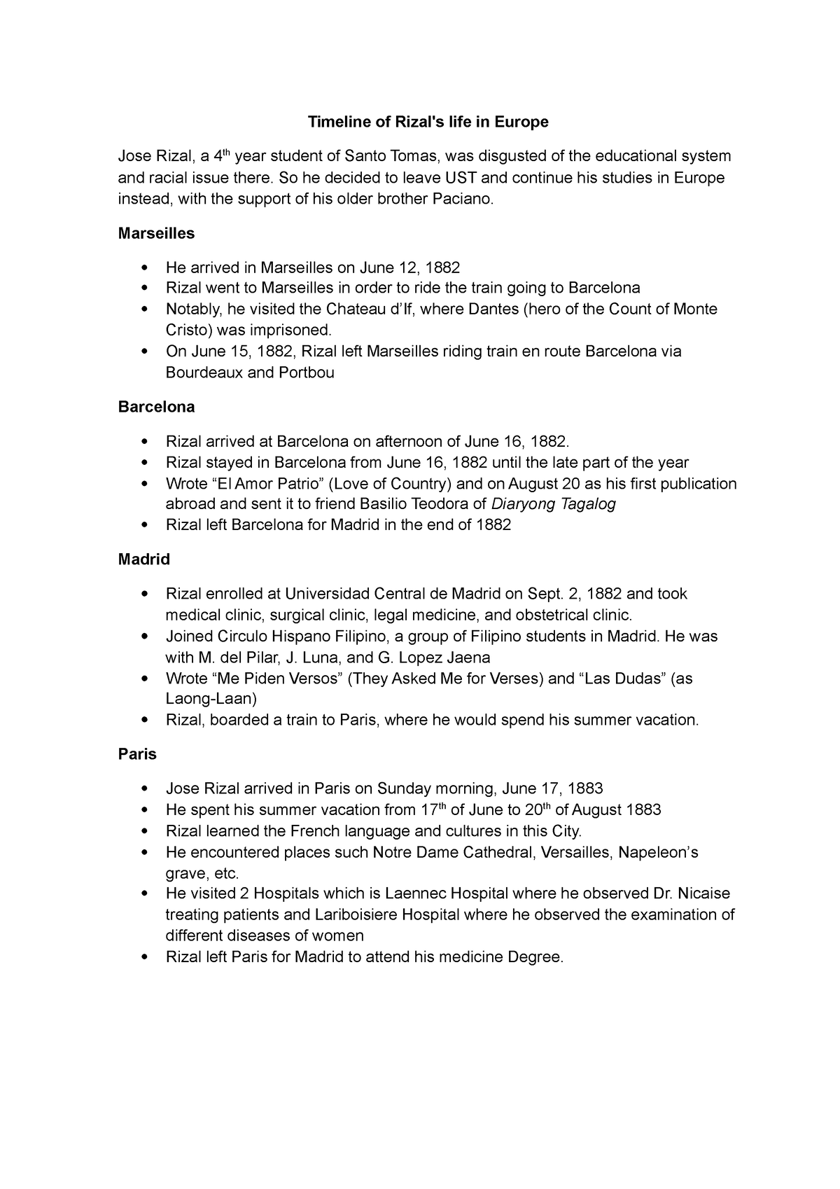 Timeline Of Rizals Life In Europe Compress Timeline Of Rizals Life