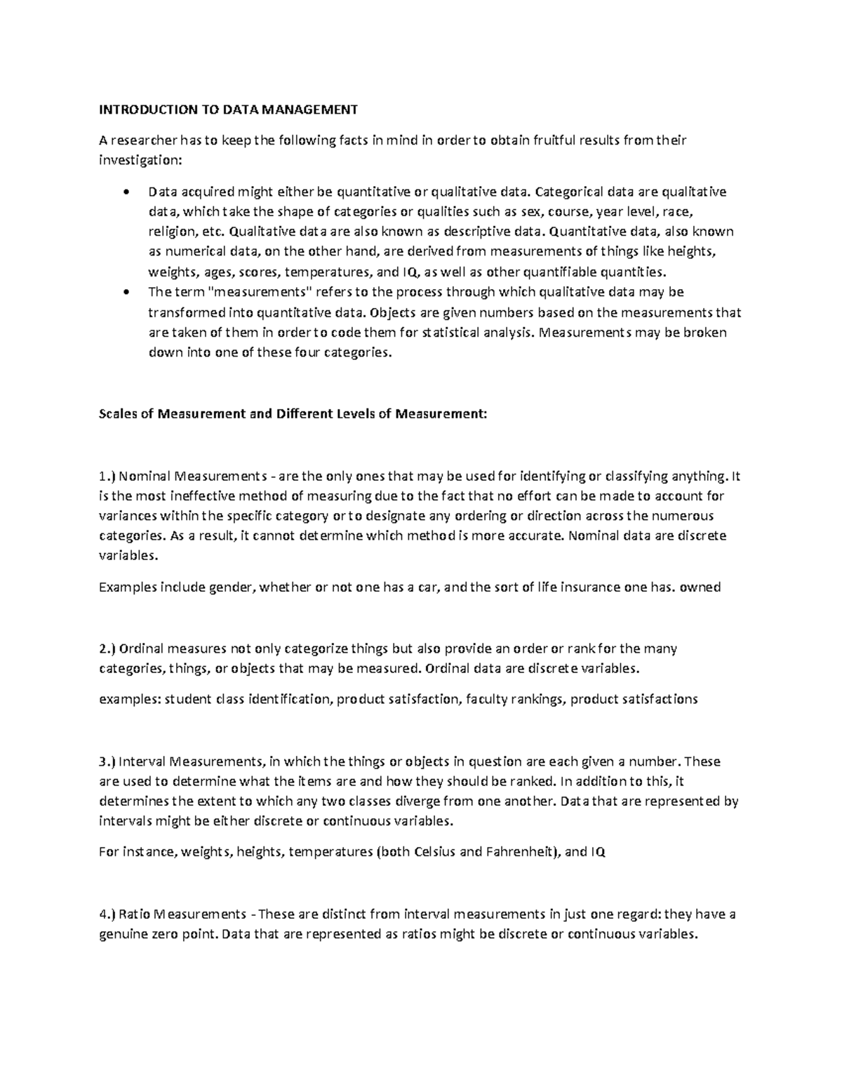 Introduction TO DATA Management - INTRODUCTION TO DATA MANAGEMENT A ...