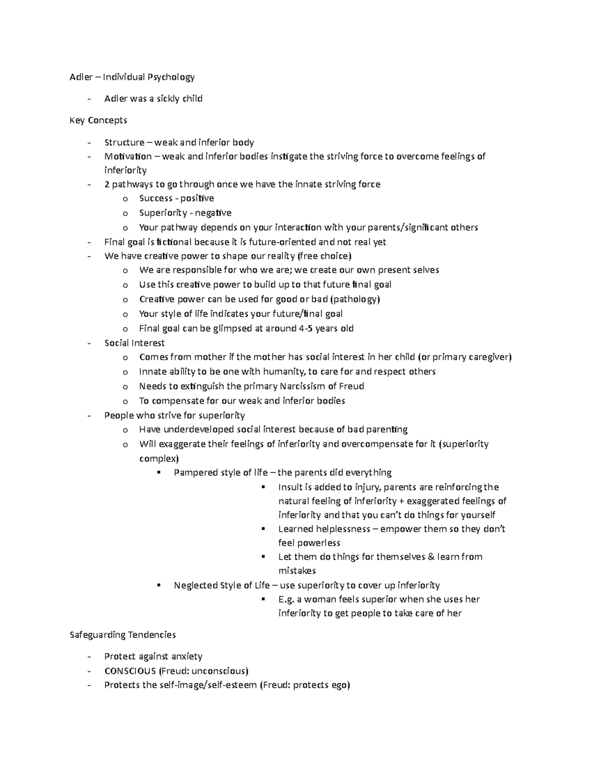 Adler - Individual Psychology Summary - Adler – Individual Psychology ...