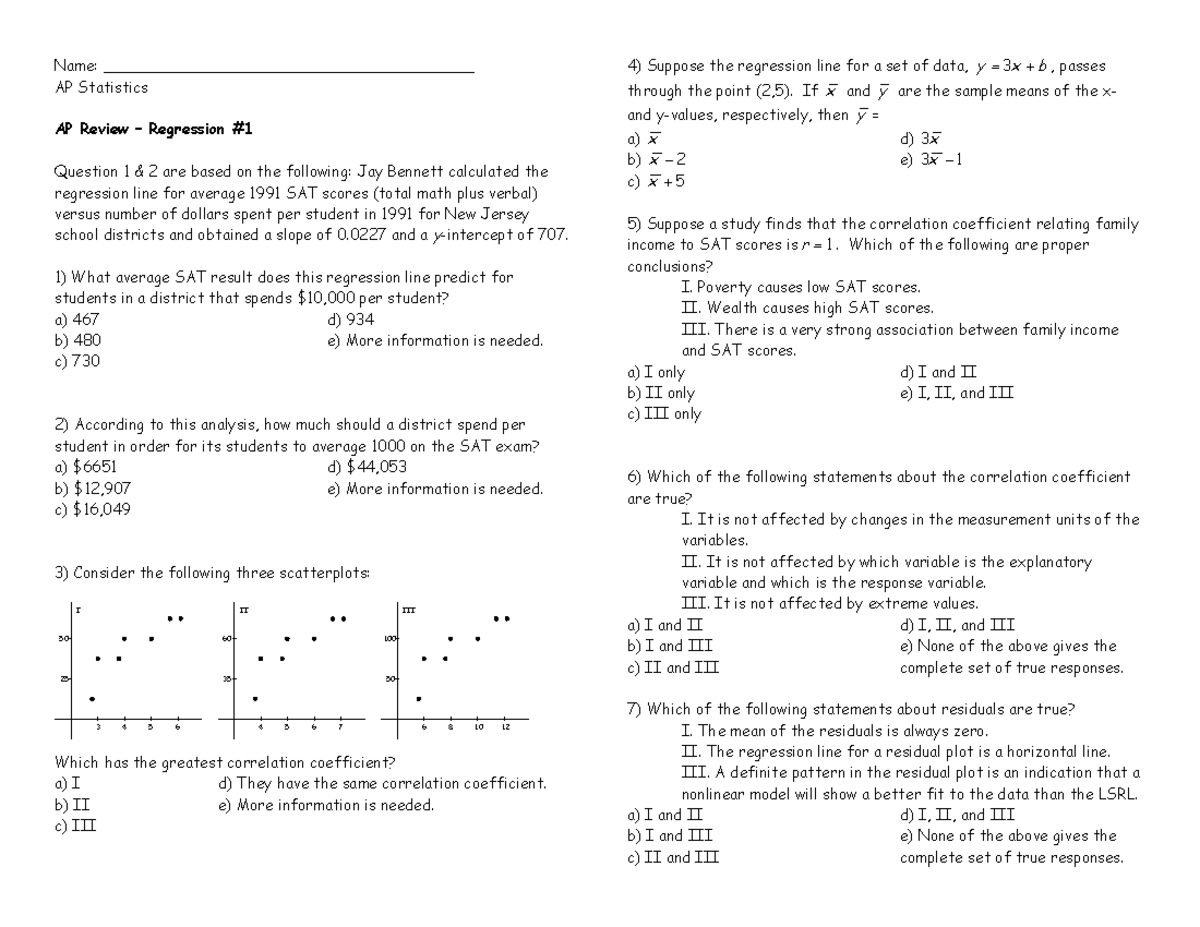 Review Assignment B - I 50 25 3 4 5 6 II 60 35 4 5 6 7 III 100 50 6 8 ...