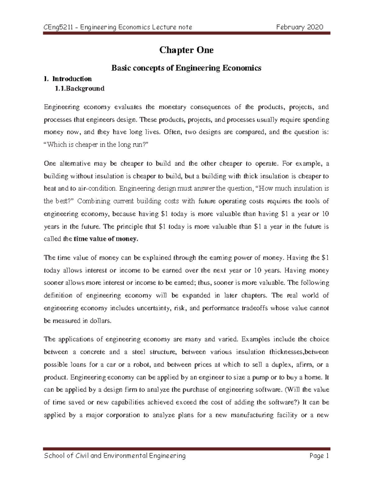 Engineering Economics Lecture Note Ch1-Ch6 - Chapter One Basic Concepts ...