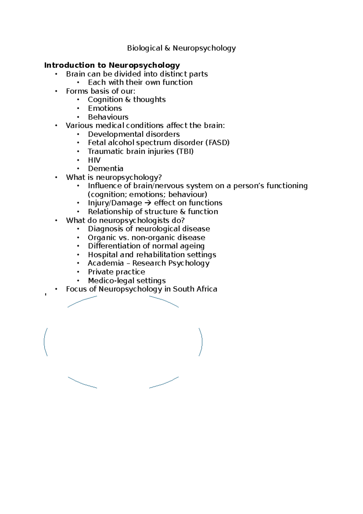 Biological & Neuropsychology Lecture Notes - Biological ...