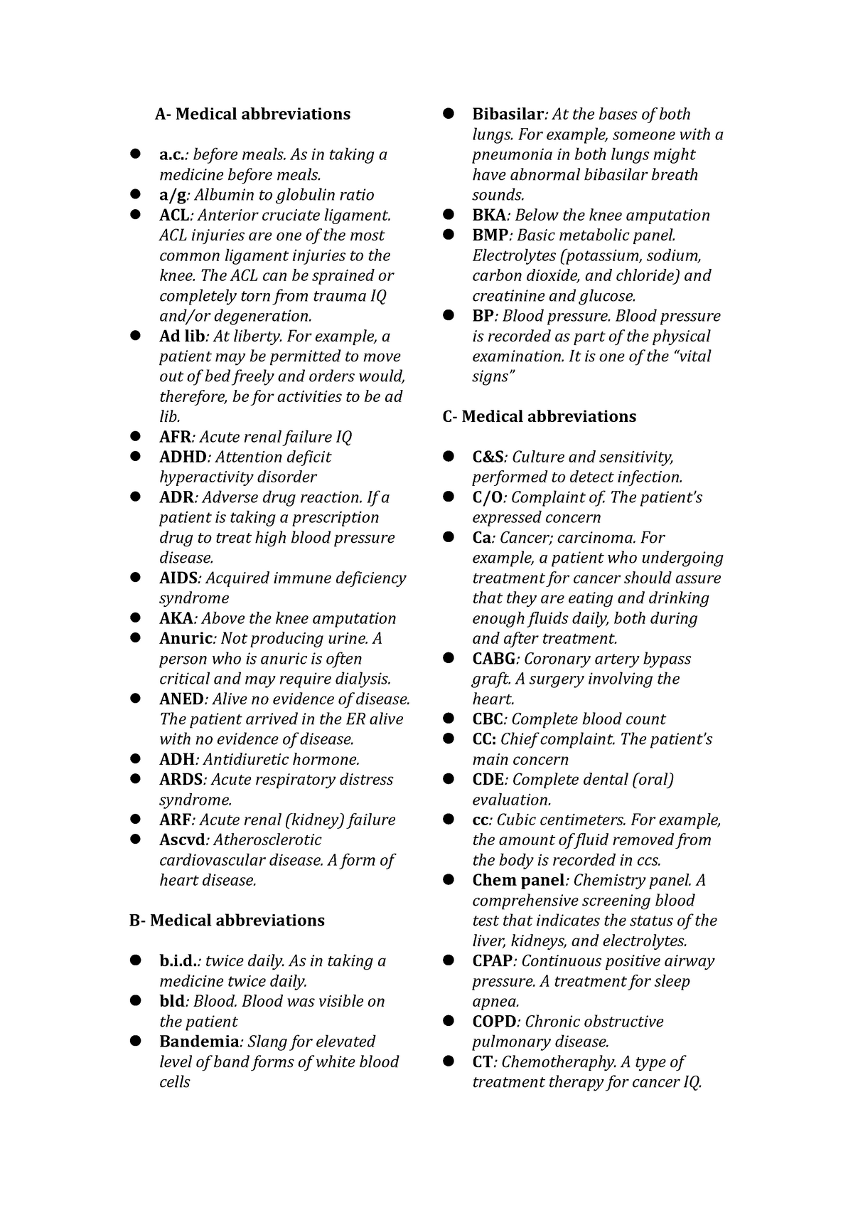 Medical Abbreviations Sq