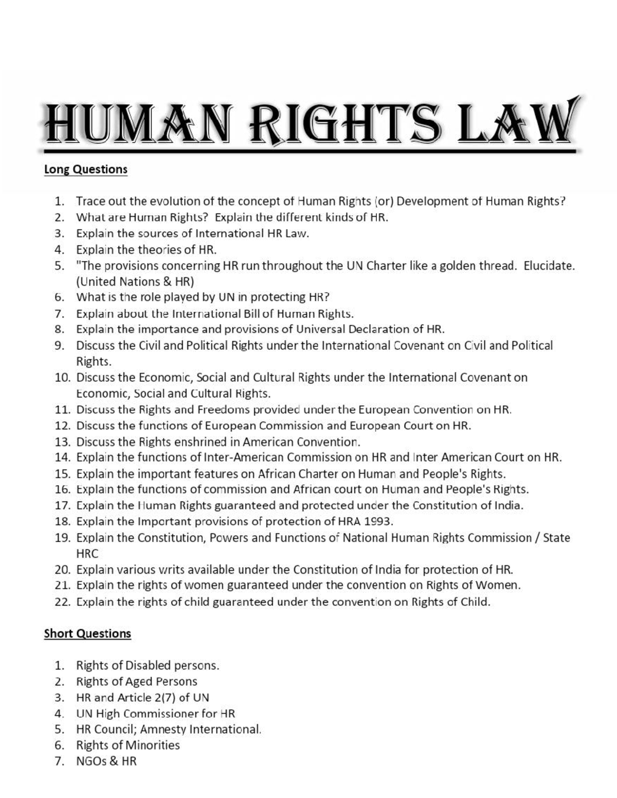 human rights law essay questions