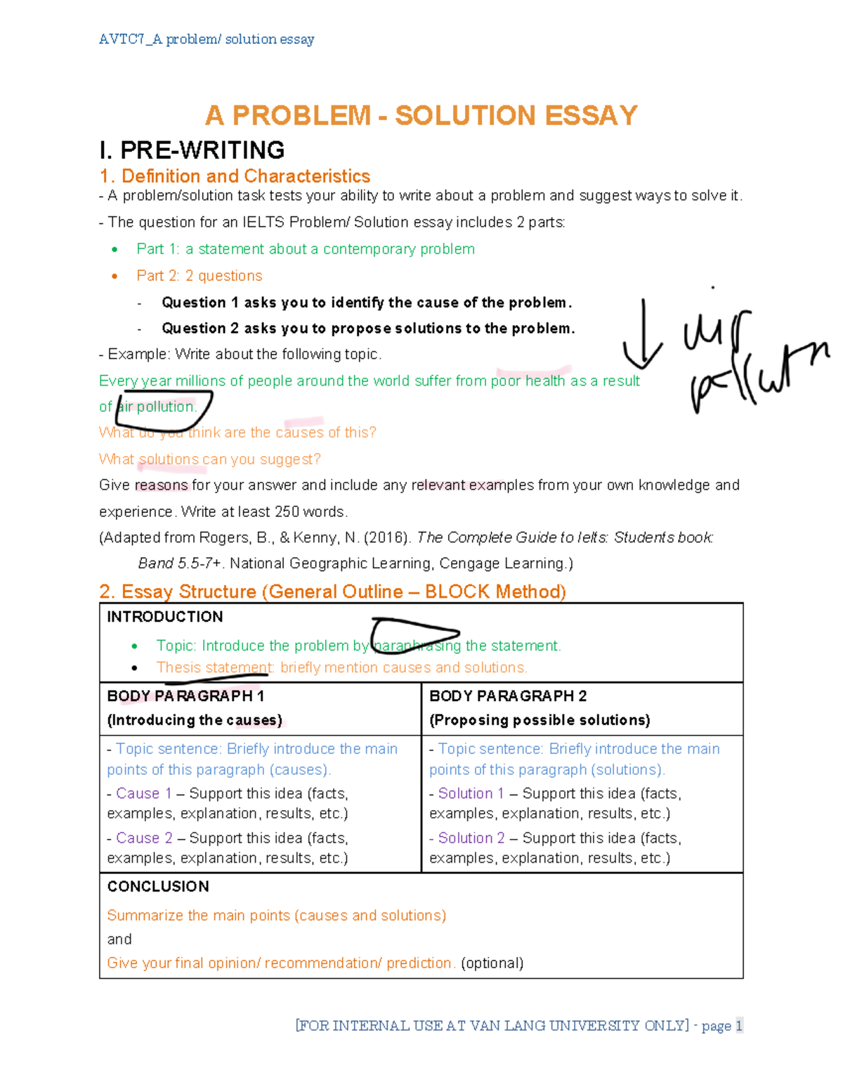 A problem solution essay - Before class - A PROBLEM - SOLUTION ESSAY I ...
