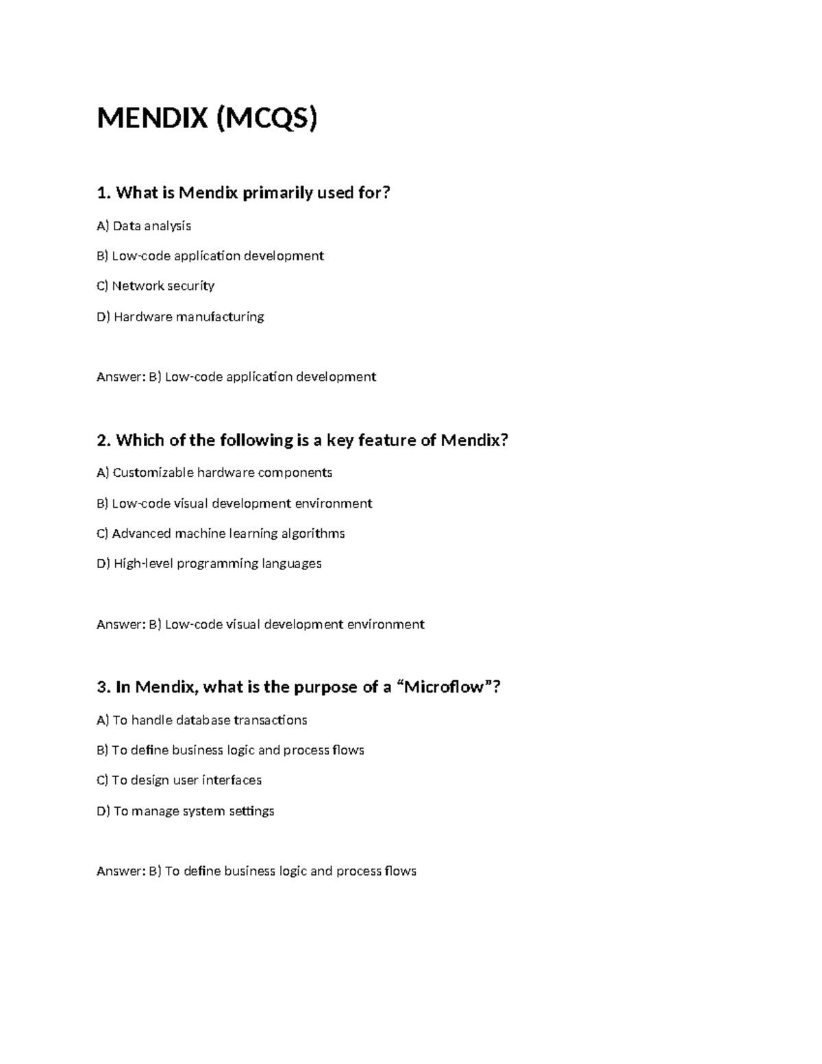 Mendix MCQS - MENDIX (MCQS) 1. What is Mendix primarily used for? A ...