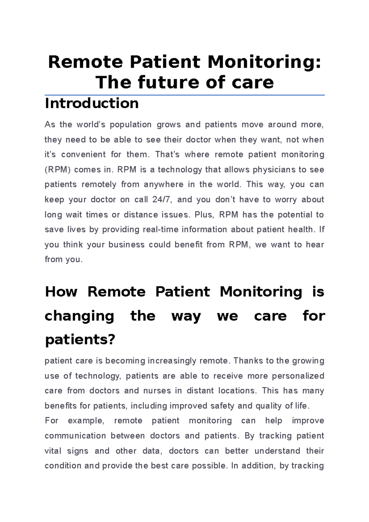 Remote Patient Monitoring The future of care - Remote Patient ...