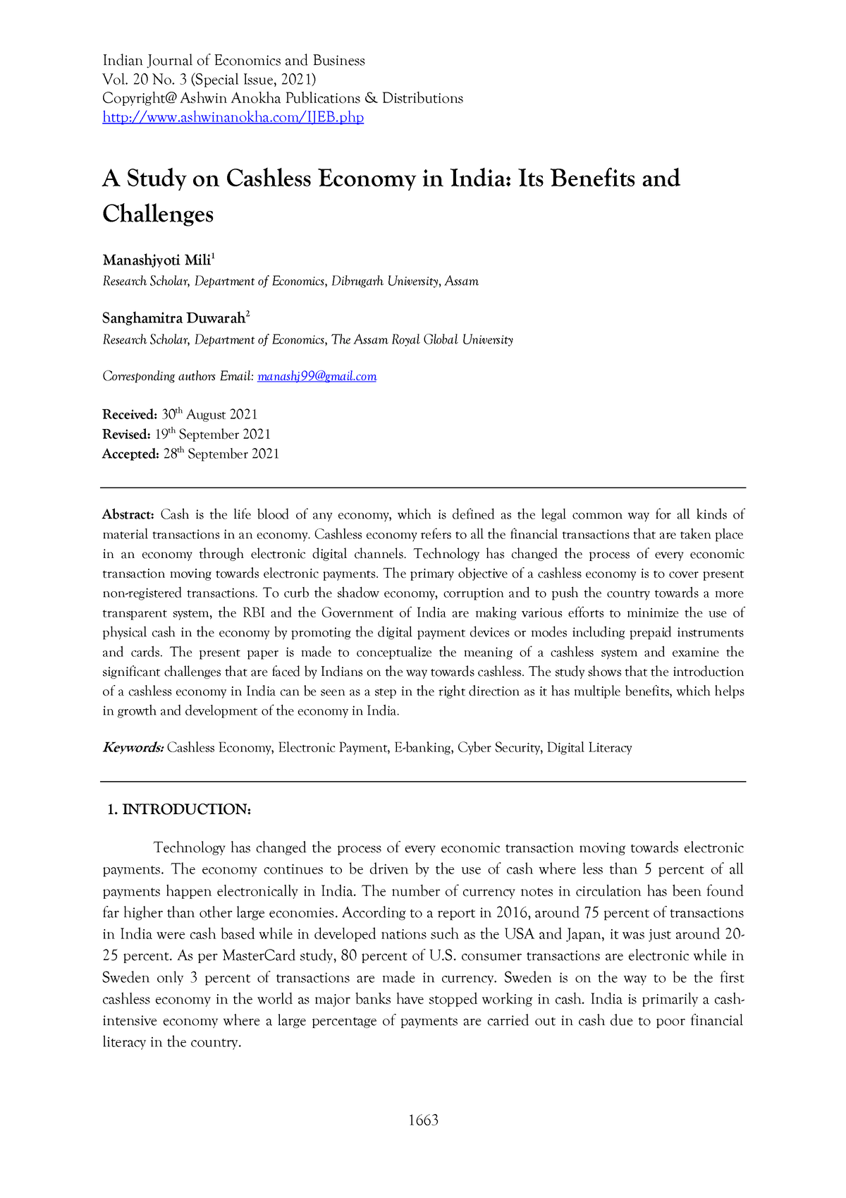 research paper on cashless economy in india