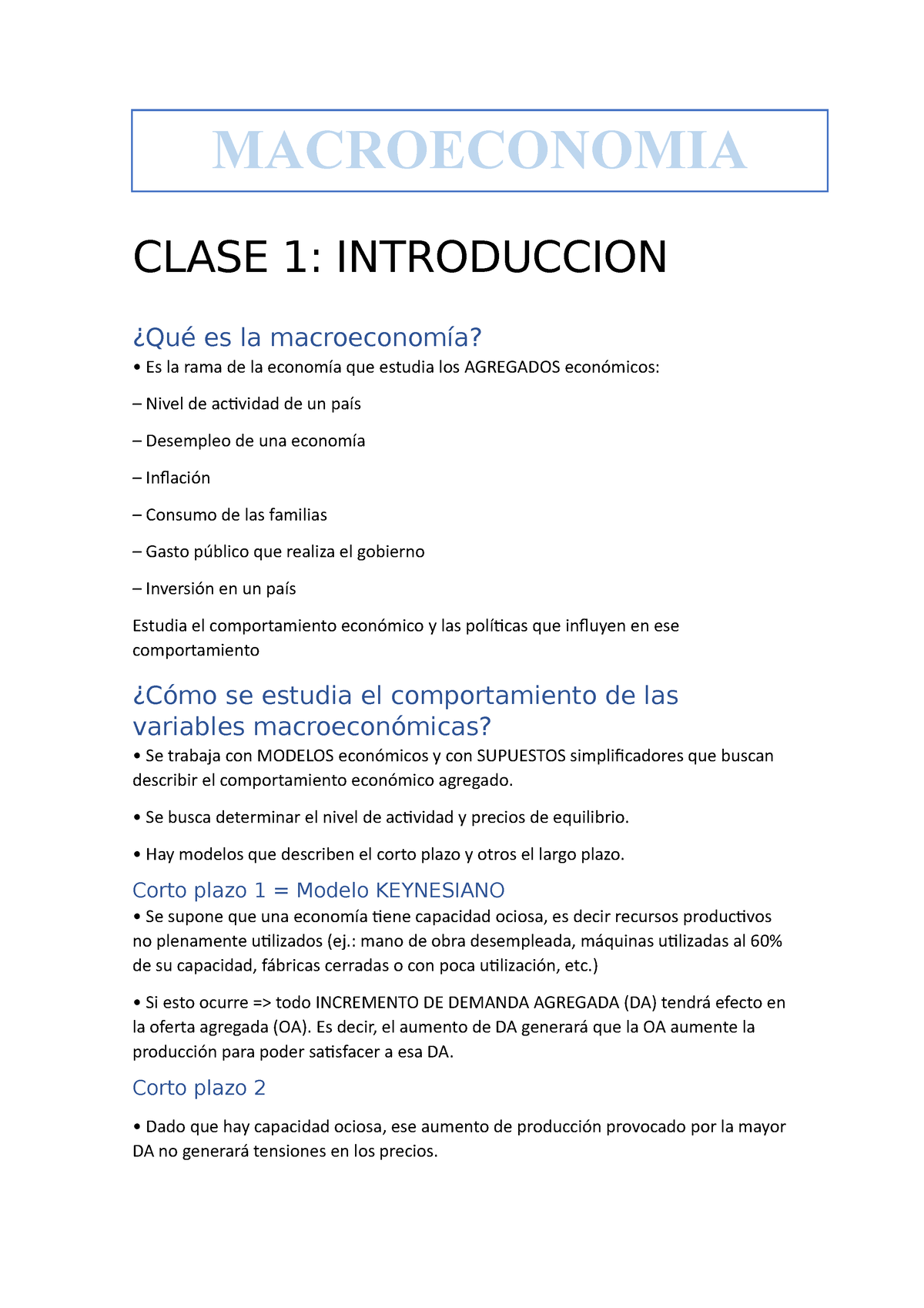 Clase 1 De La Materia Macroeconomia Año 2021 - CLASE 1: INTRODUCCION ...