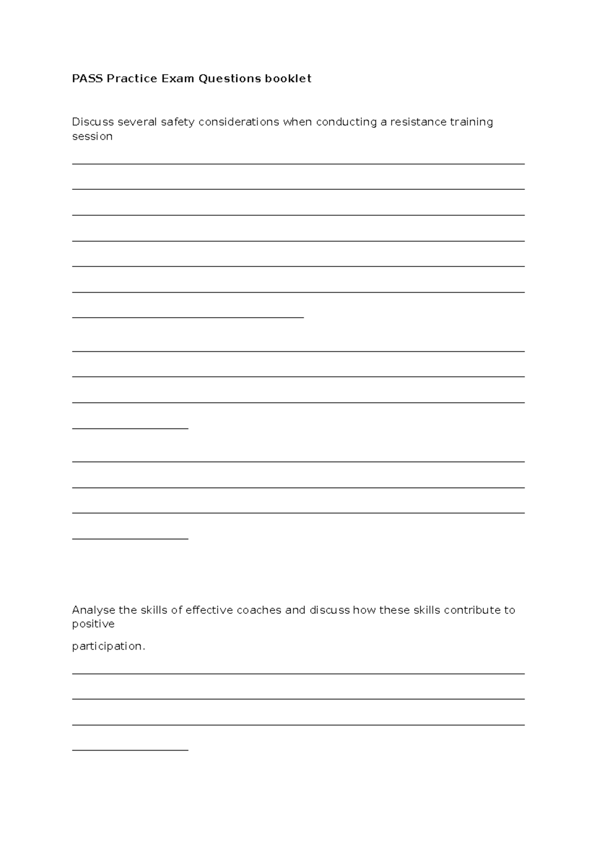 PASS Practice Exam Questions booklet - PASS Practice Exam Questions ...