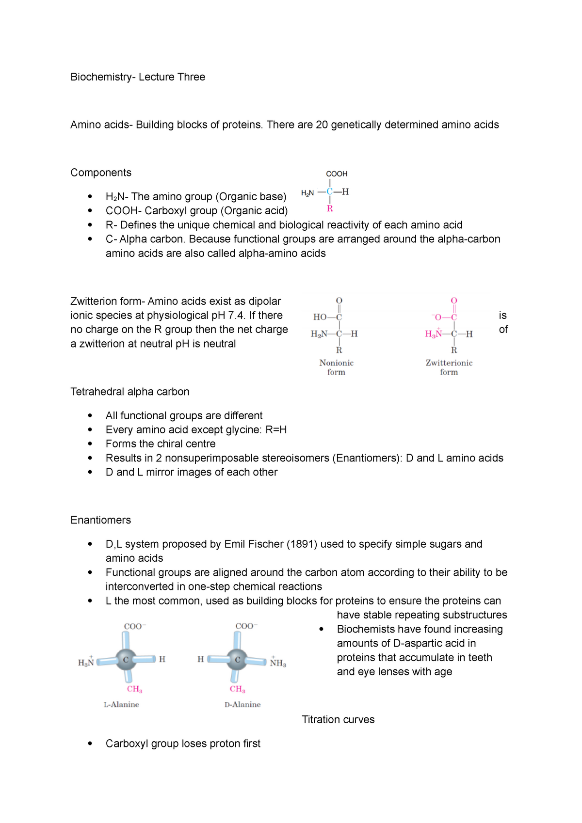 Lecture 3 Of Biomolecules - Biochemistry- Lecture Three Amino Acids ...