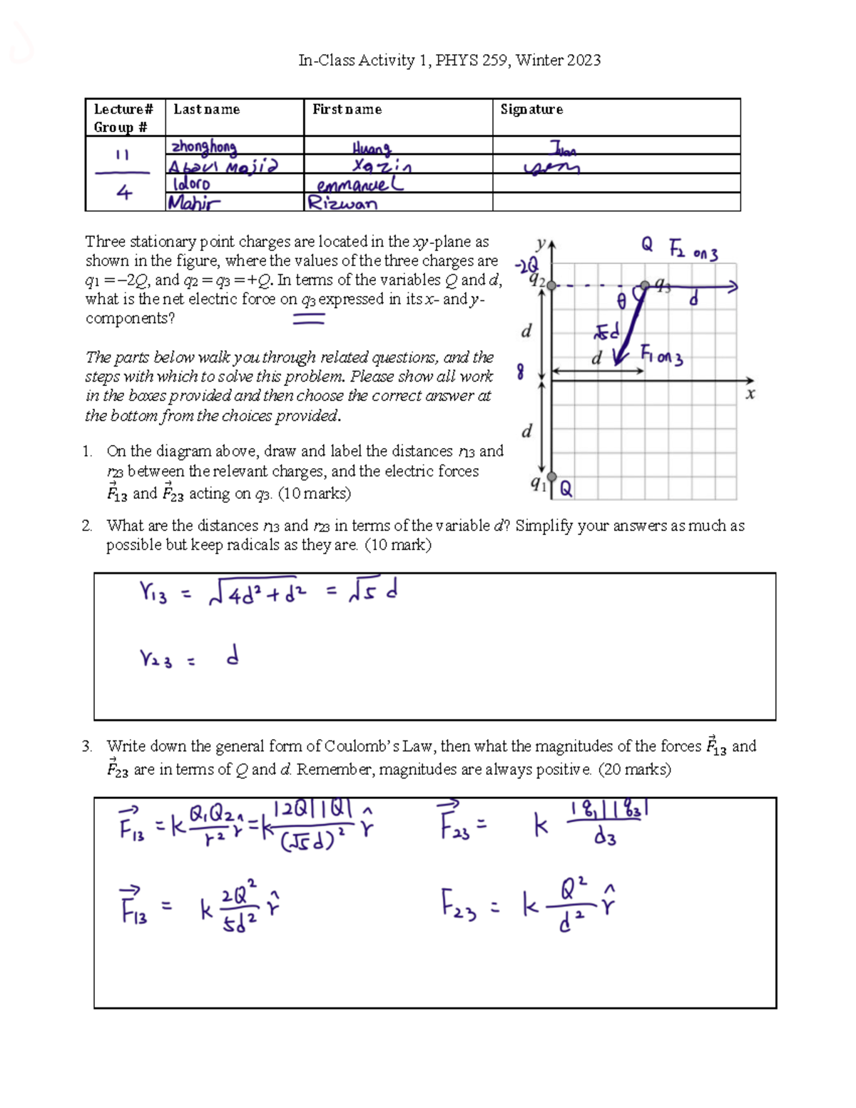 Activity 1 PHYS 259 W2023 L11 - In-Class Activity 1, PHYS 259, Winter ...