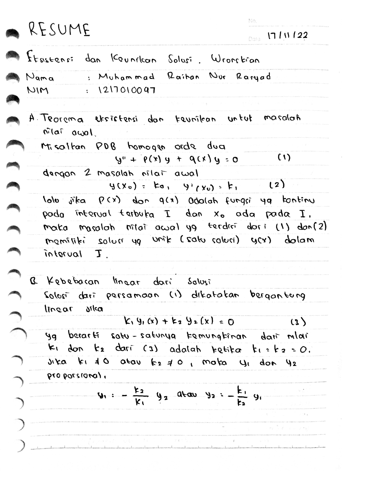 Eksistensi Dan Keunikan Solusi. Wronskian - Persamaan Diferensial Biasa ...