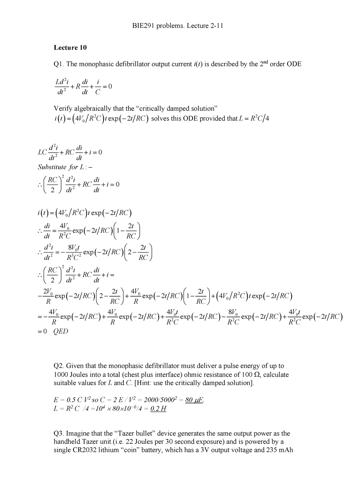 Lecture 10 problems + solutions - BIE291 - Sheffield - Studocu