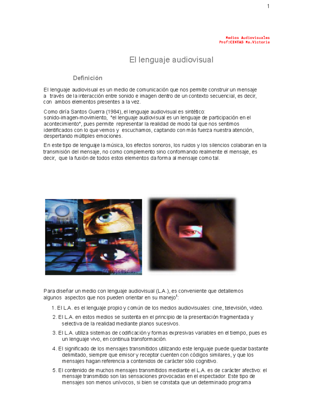 El Lenguaje Audiovisual Medios Audiovisuales Prof Cintas Ma El Lenguaje Audiovisual Definición