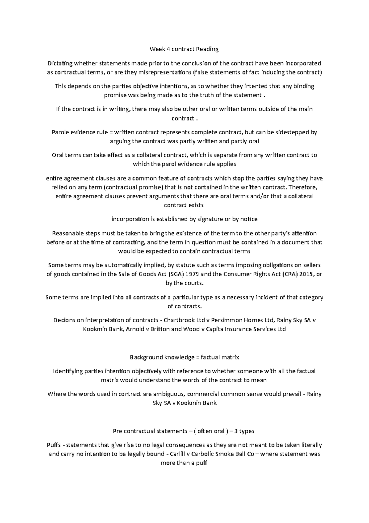 Week 4 contract reading - Week 4 contract Reading Dictating whether ...
