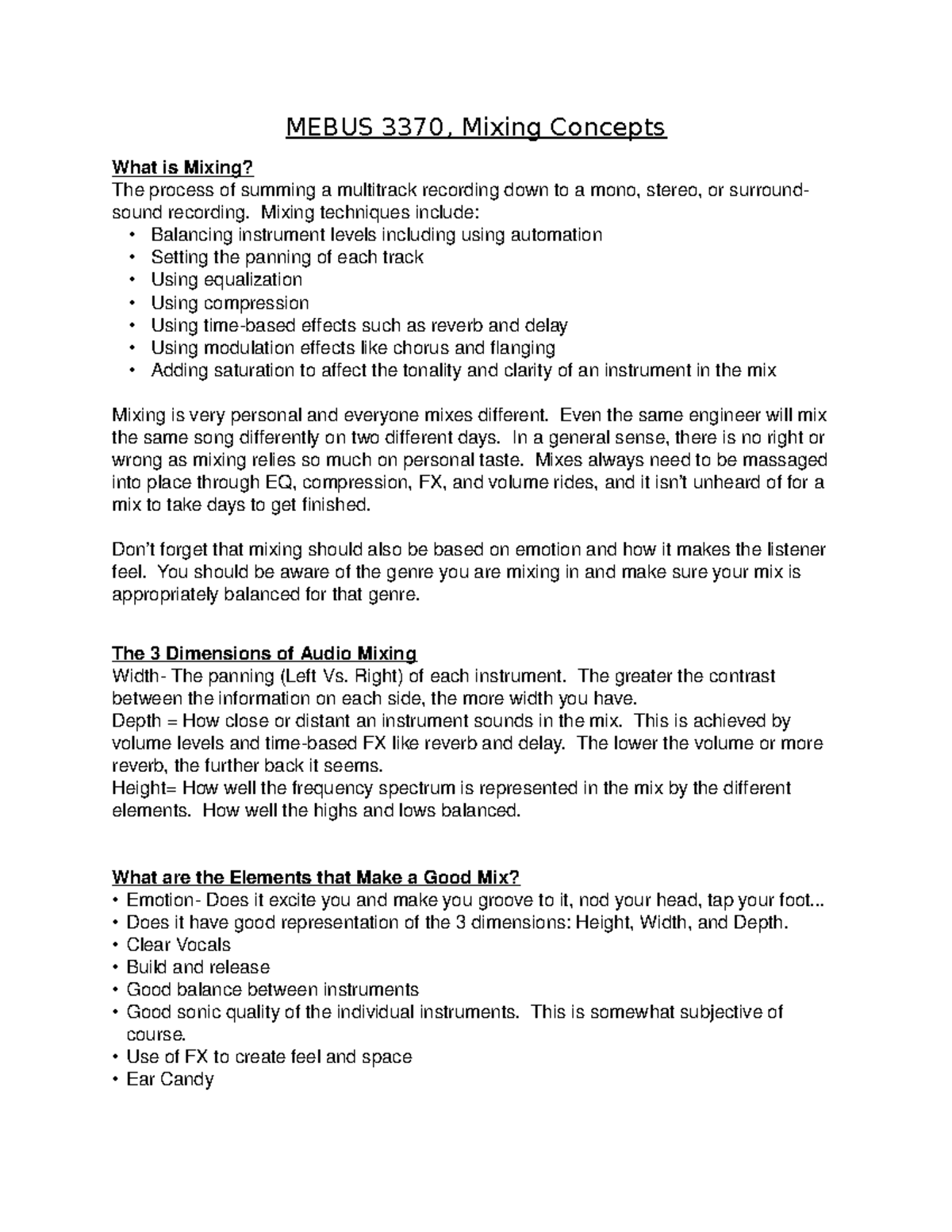 Mixing Concepts MEBUS 3370, Mixing Concepts What is Mixing? The