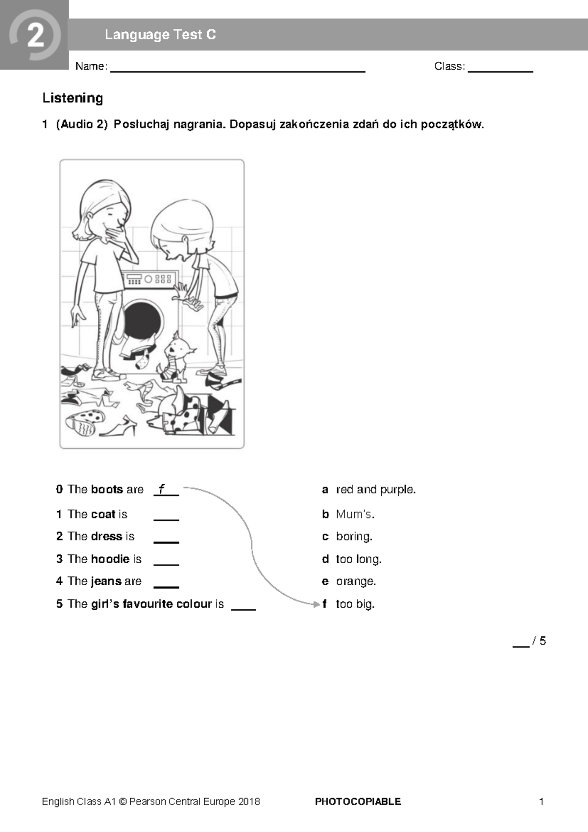 ECA1 Tests Language Test 2C new2018 - Name: Class: Listening 1 (Audio 2 ...
