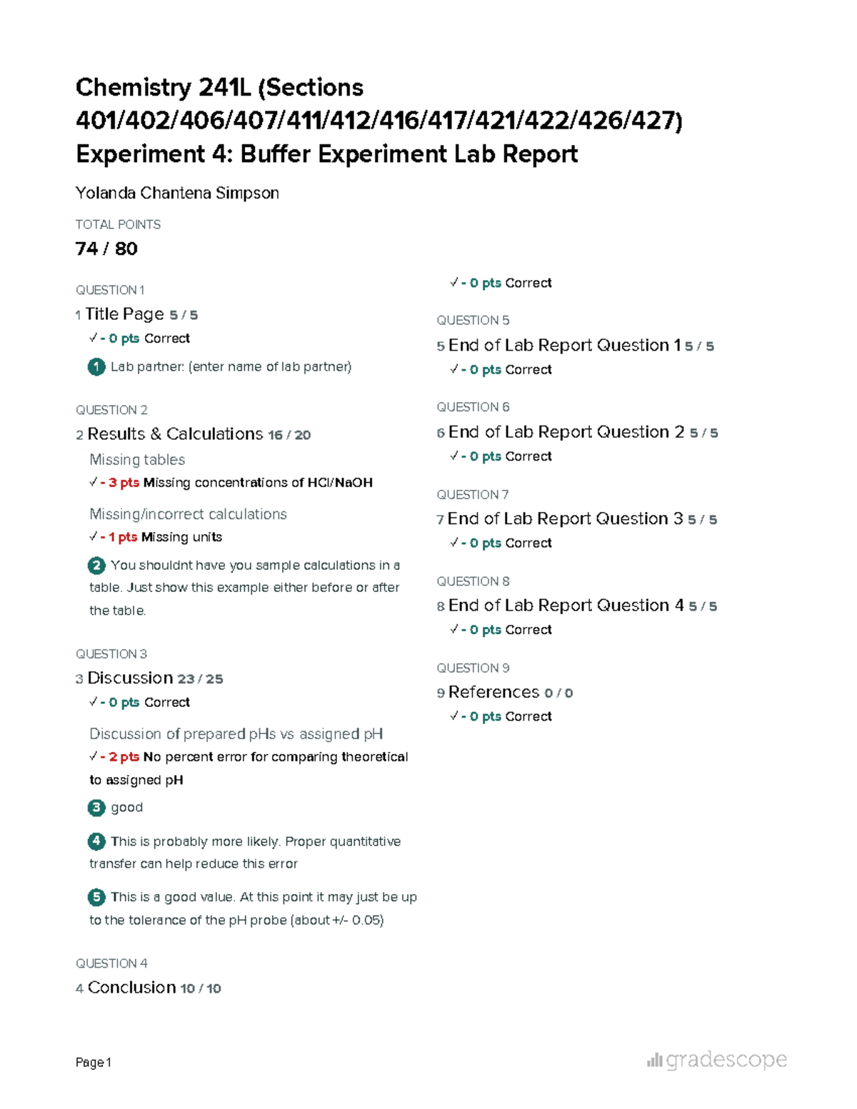 Experiment 4 - Buffer Lab Report - Chemistry 241L (Sections - Studocu