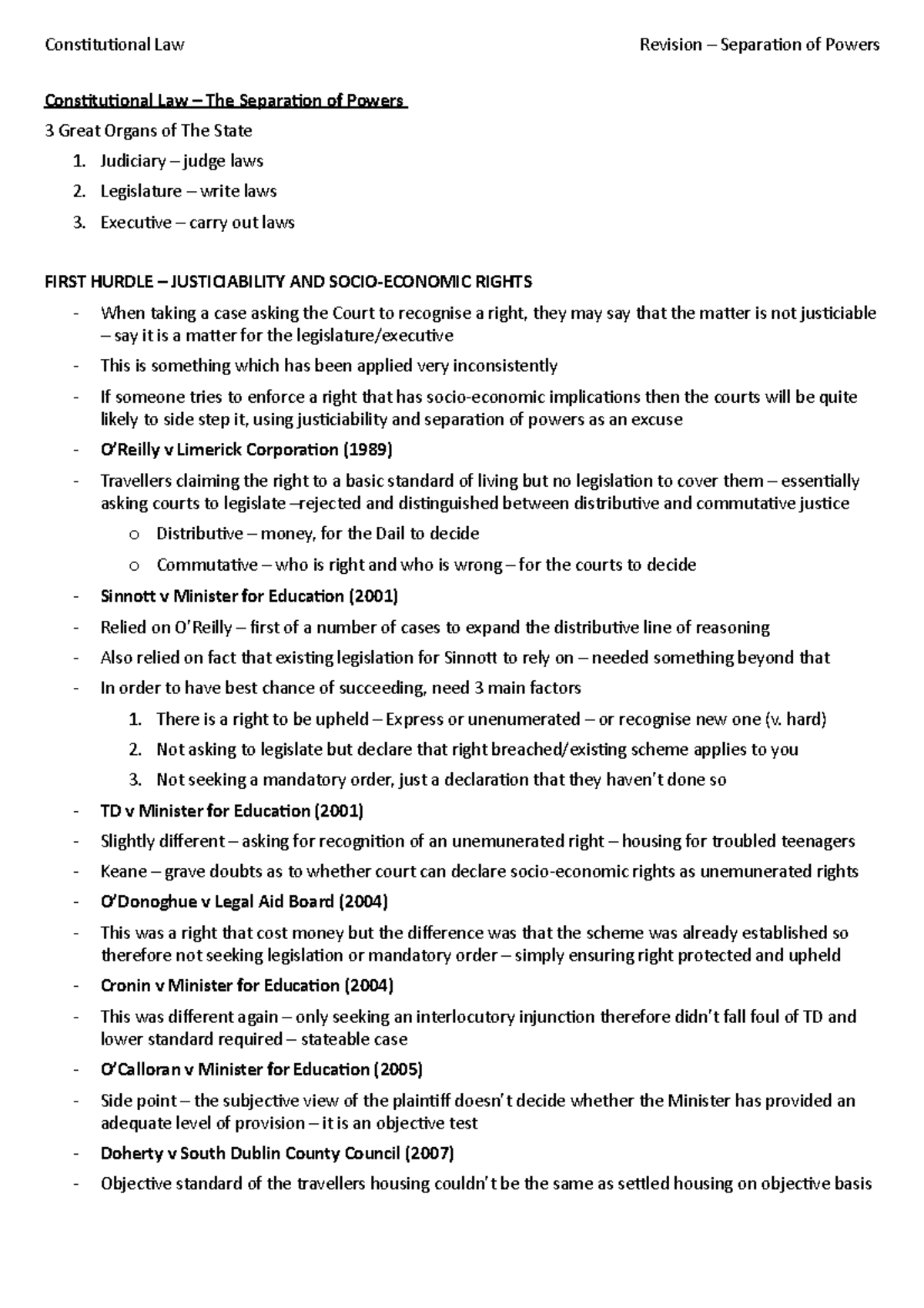 Constitutional Law Notes Separation Of Powers Constitutional Law