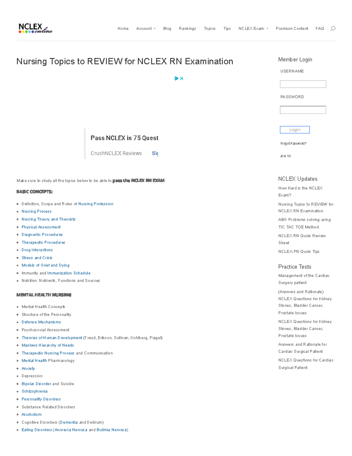 Nursing Topics to Review for Nclex RN Examination Nclex Online ...