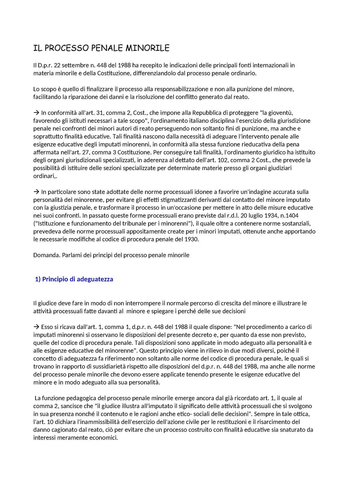 IL Processo Penale Minorile - IL PROCESSO PENALE MINORILE Il D.p. 22 ...