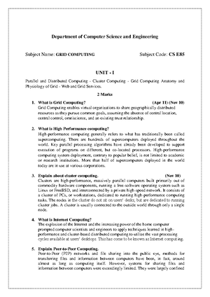 GC(U5) - Grid Computing Lecture Notes - Department of Computer Science ...