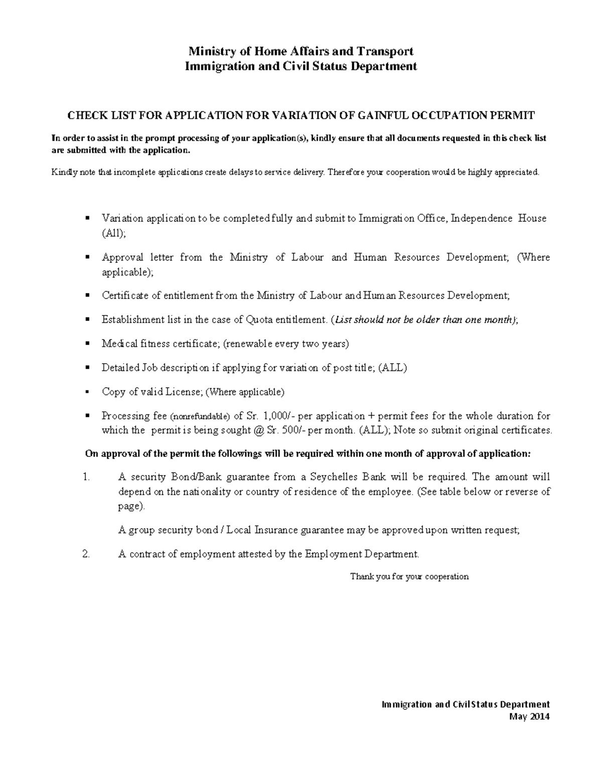 Checklist application variation gainful occupation permit may2014 ...