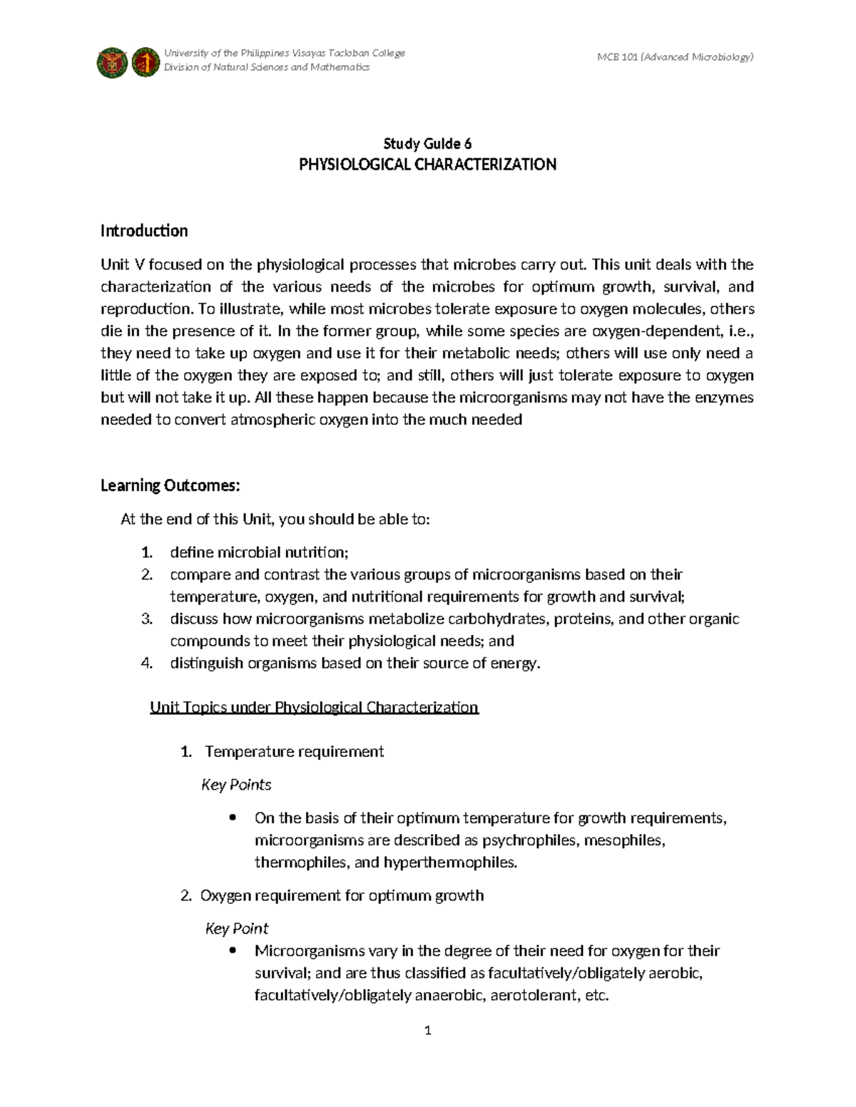 Study Guide 15 - hey - University of the Philippines Visayas Tacloban ...