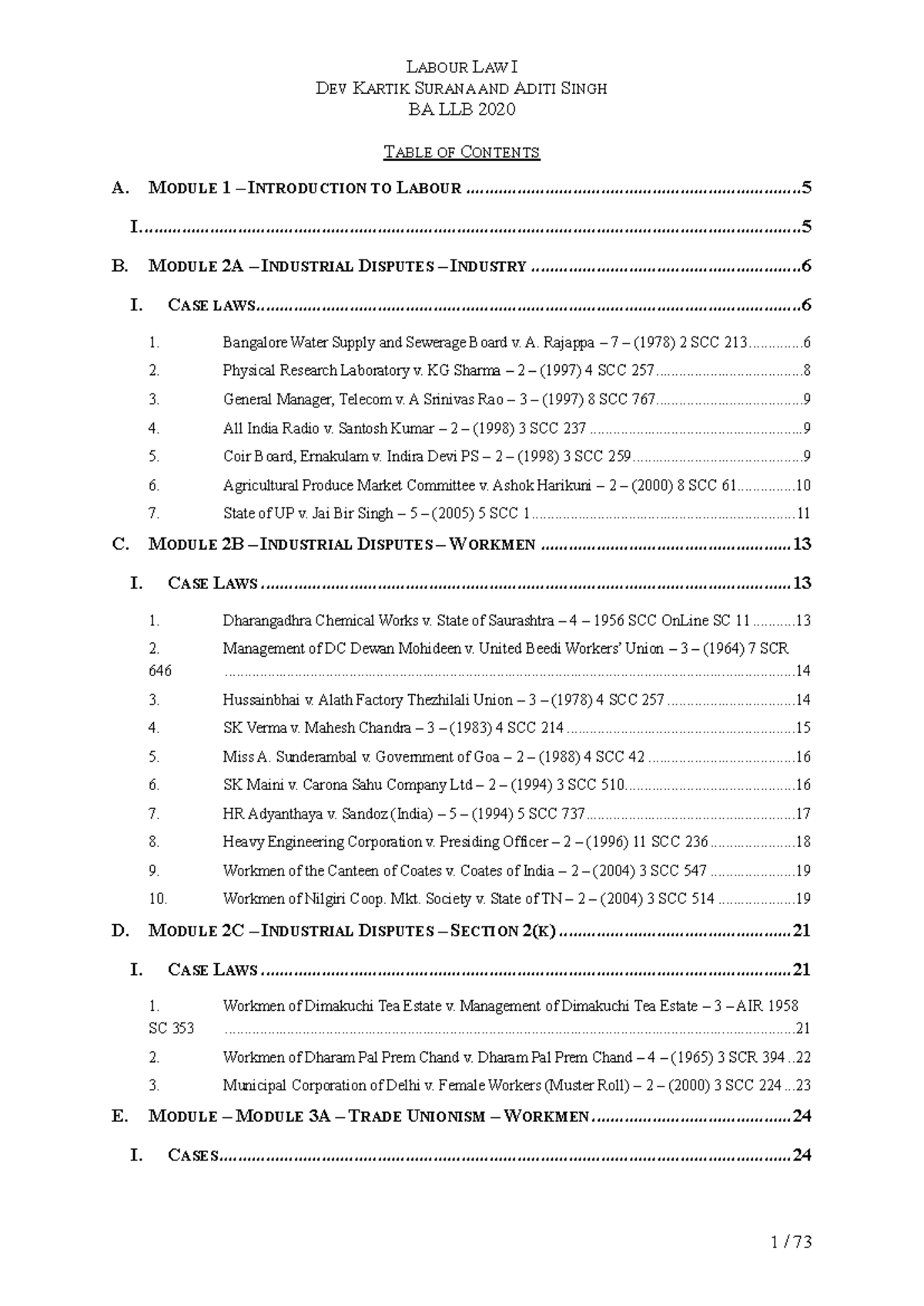 Final End Semester Labour Law I Notes Dev & Aditi - LABOUR LAW I - BA ...