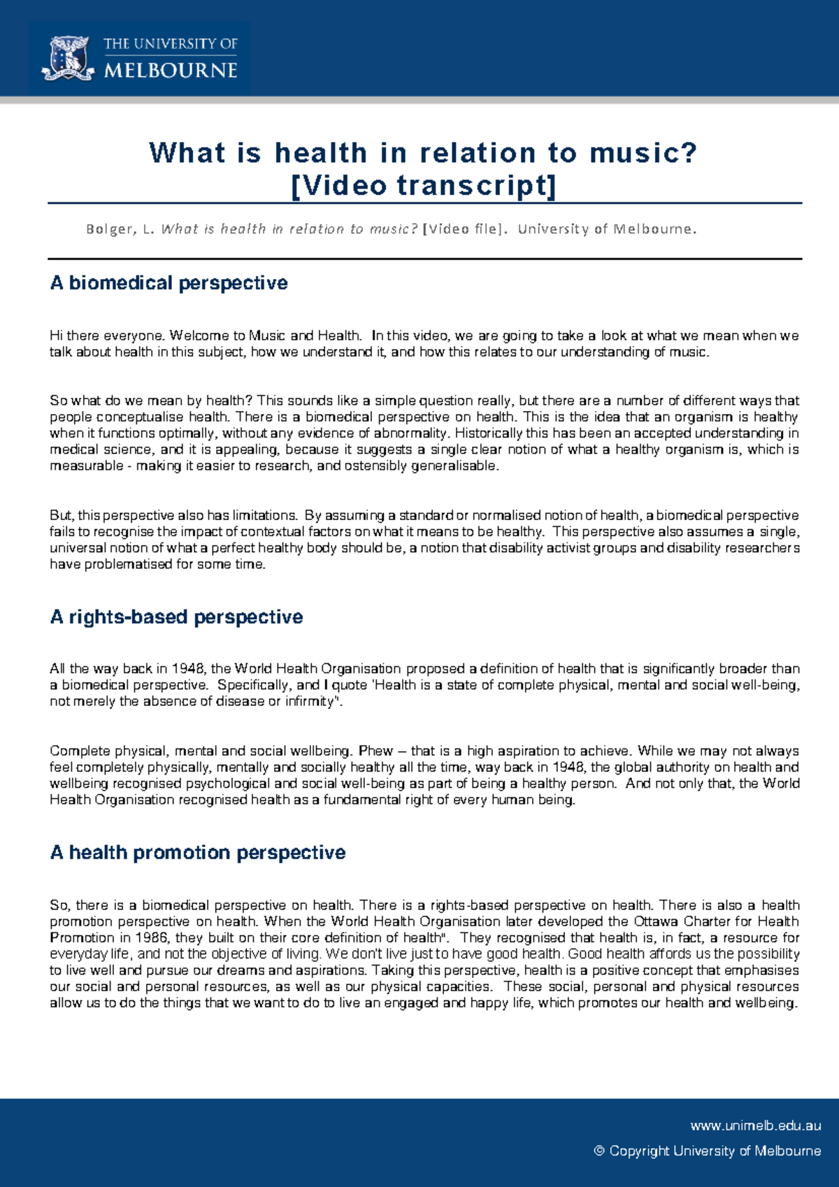 MUSI2015 0 What is health in relation to music Video transcript (3)11 unimelb.edu