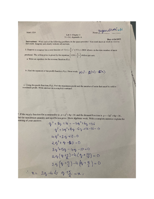 Maths lab-1 june - chapter wise assignment - MATH 1324 - 1 Question- 2 ...