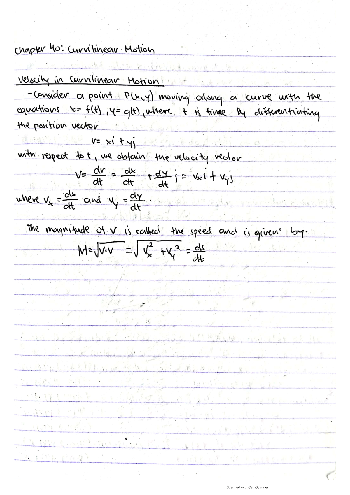 Chapter 40 - Curvilinear Motion - BSED-Mathematics - Studocu